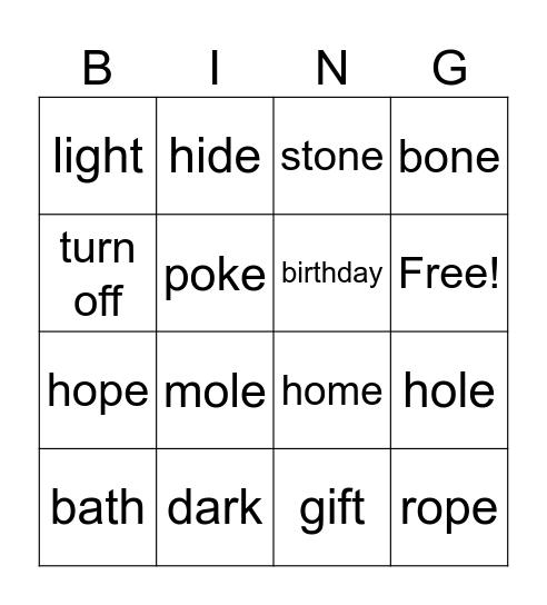Lesson 3 Bingo Card