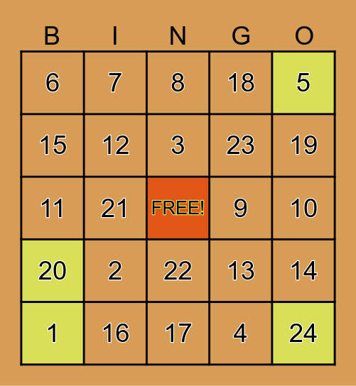 123 Bingo Card