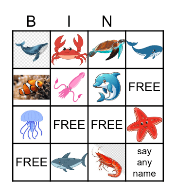 Sea Animals Bingo Card