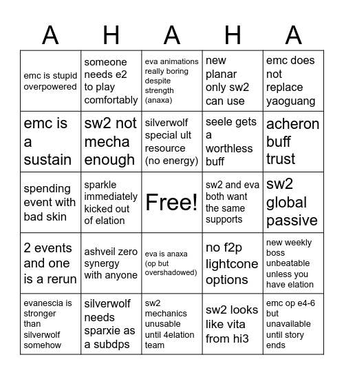 hsr 4.2 beta Bingo Card