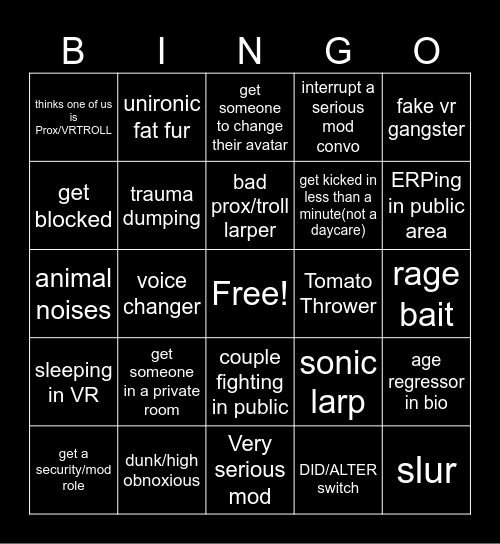 VRCHAT BINGO Card