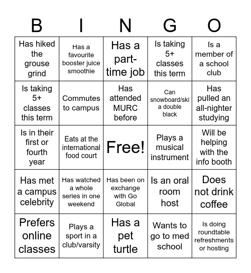 MURC 2026 Social Bingo Card
