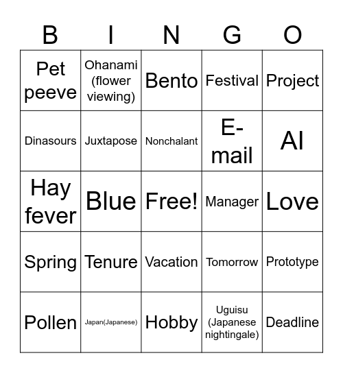Secret Word Bingo Card