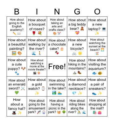 B8 L14 How about going to the amusement park? 🎢 🎡 Bingo Card