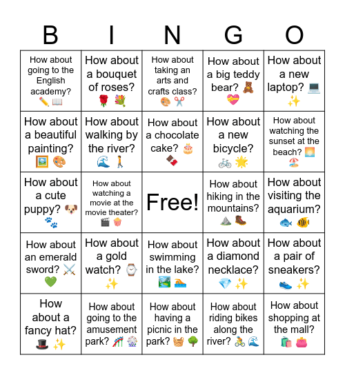 B8 L14 How about going to the amusement park? 🎢 🎡 Bingo Card