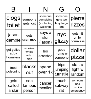 NYC! Bingo Card