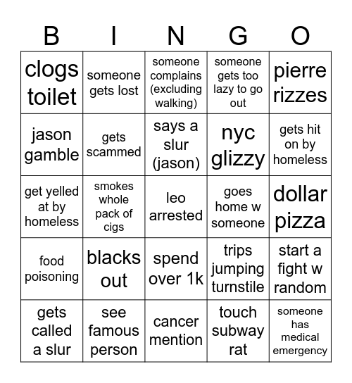 NYC! Bingo Card