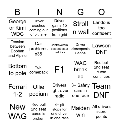 Untitled Bingo Card