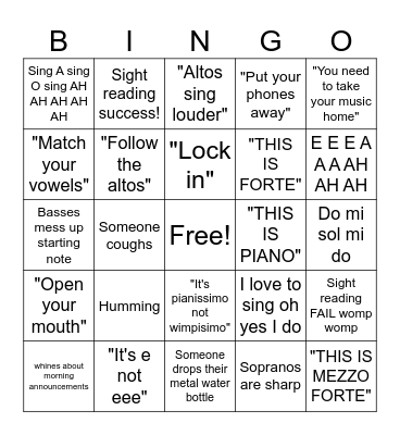 Choir Bingo Card