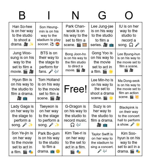 B15 L14 Han So-hee is on her way to the studio to shoot a drama. 🎥 ✨ Bingo Card