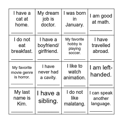 Classroom Icebreaker Bingo Card
