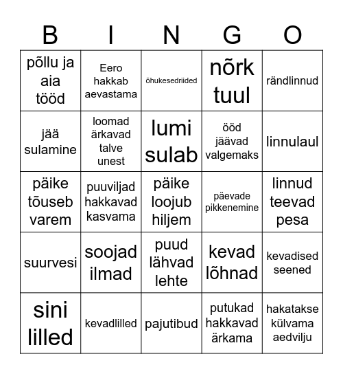KEVAD Bingo Card
