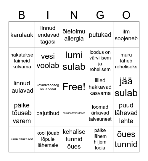 Kevad Bingo Card