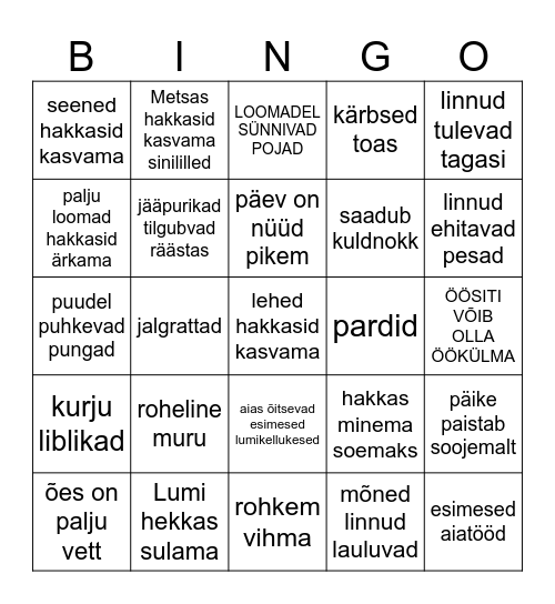 kevad Bingo Card