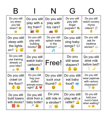B15 L14 Do you still sing baby songs? 🎶 👶 Bingo Card