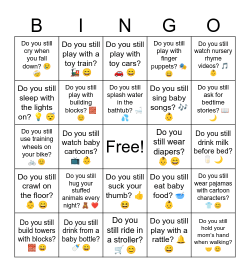 B15 L14 Do you still sing baby songs? 🎶 👶 Bingo Card