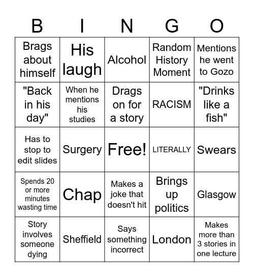 JG Bingo Card