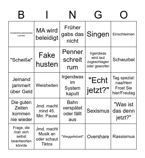 Durchschnittlicher Arbeitstag 2.0 Bingo Card