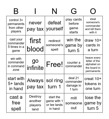 Commander Bingo Card
