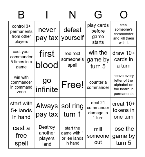 Commander Bingo Card