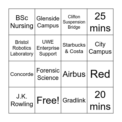UWE Bingo Card