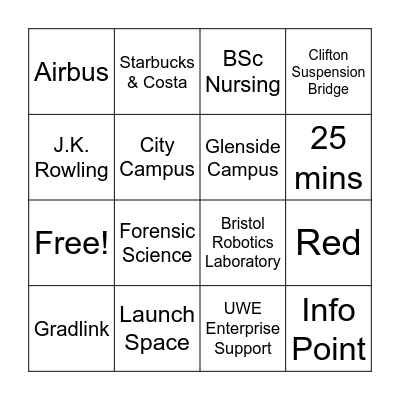 UWE Bingo Card