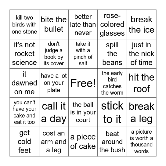 Idiom Bingo Card