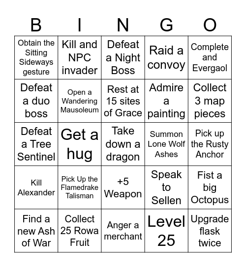 Elden Ring Bingo - Round 1 Bingo Card