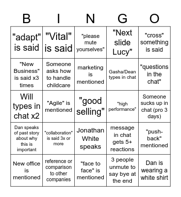 Dan in office meeting Bingo Card