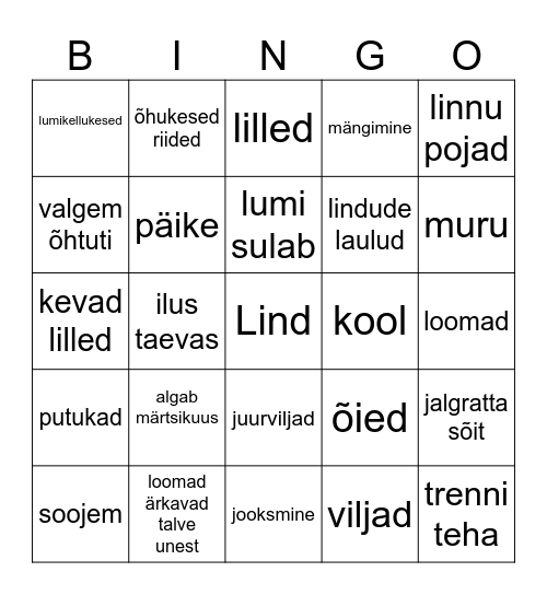 Kevad Bingo Card