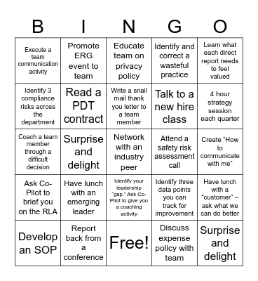PAC Leadership Bingo Card
