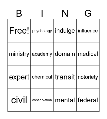 Academic Vocab Bingo Card