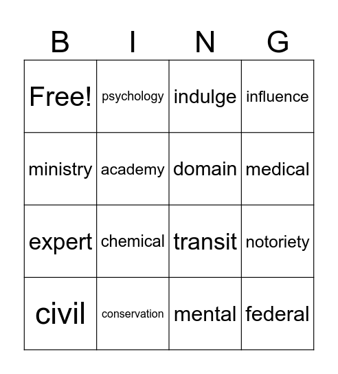 Academic Vocab Bingo Card