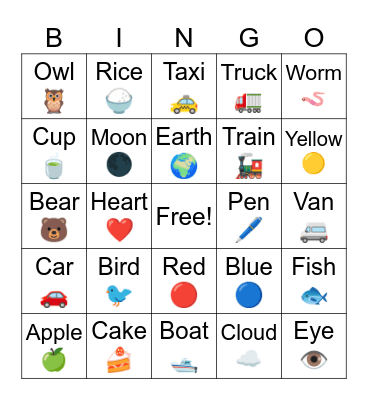 Vocabulary Bingo Card