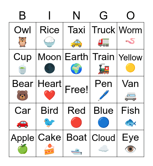 Vocabulary Bingo Card