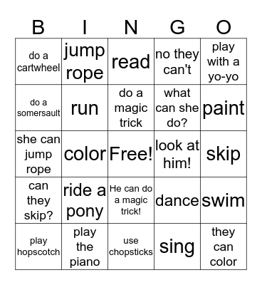 Things I can do Bingo Card