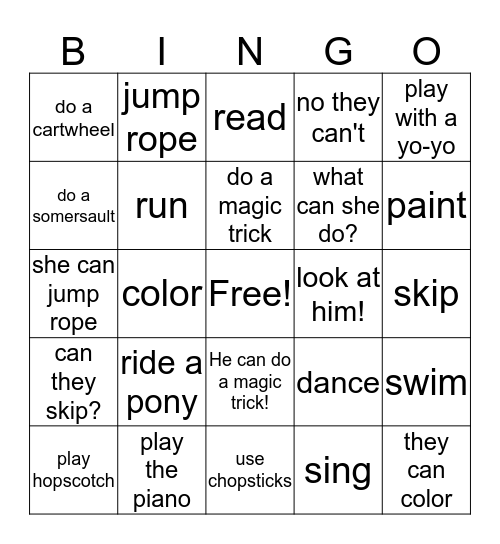 Things I can do Bingo Card