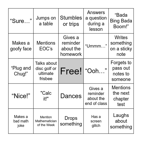Hanson's Bingo! Bingo Card