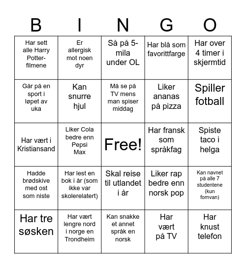 BLI KJENT BINGO Card