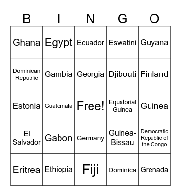 COUNTRIES OF THE WORLD Bingo Card
