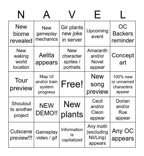 Update of the Spring 2026 bingo Card