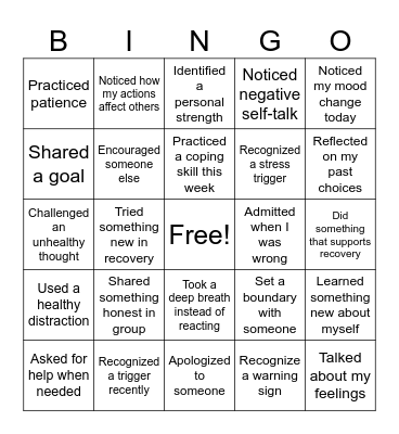 Self awareness Bingo Card