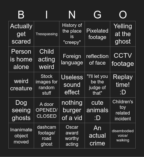 Ghost vid compilation Bingo Card