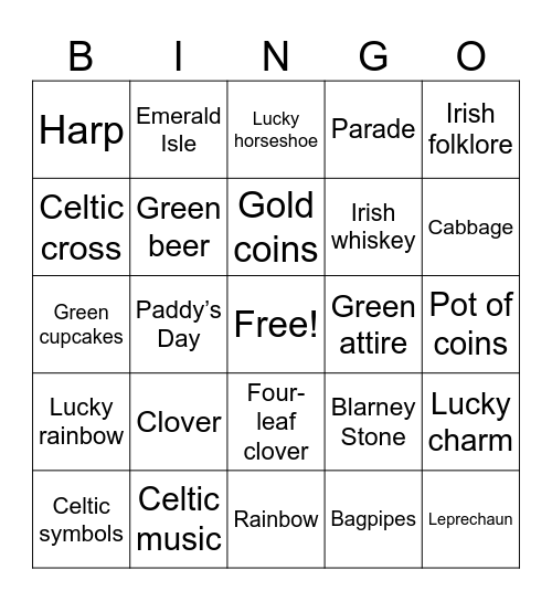 Saint Patrick's Day Bingo Card