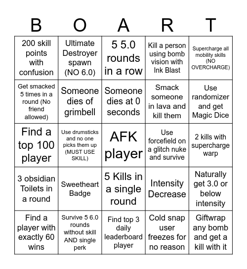 SUPER BOMB SURVIVALIER Bingo Card