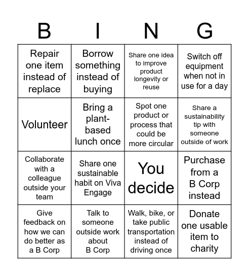 BCorpMonth Bingo Card