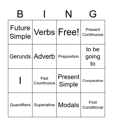English Grammar Bingo Card