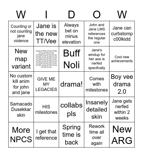 Jane Dingo update Bingo Card