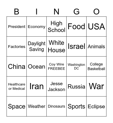 CNN 10 Bingo Card