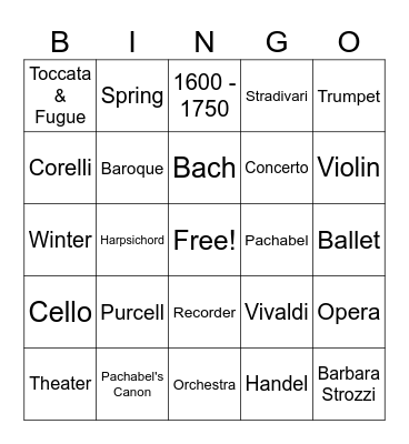 Baroque Era Bingo Card